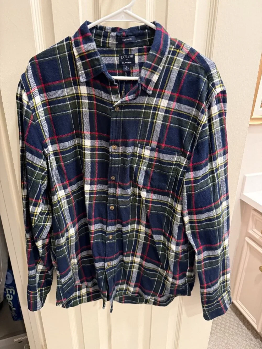 J.Crew Men's Large Classic Flannel Shirt Navy Green Tartan Plaid